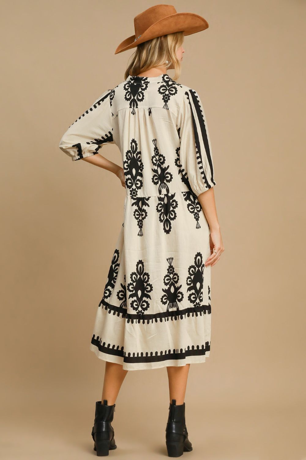 Umgee Printed Notched Midi Dress